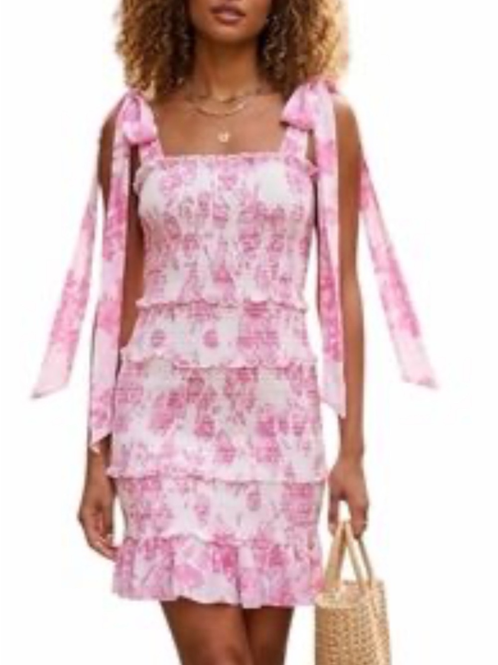 Buddy Love Pink Floral Tie-Strap Tiered Mini Skirt